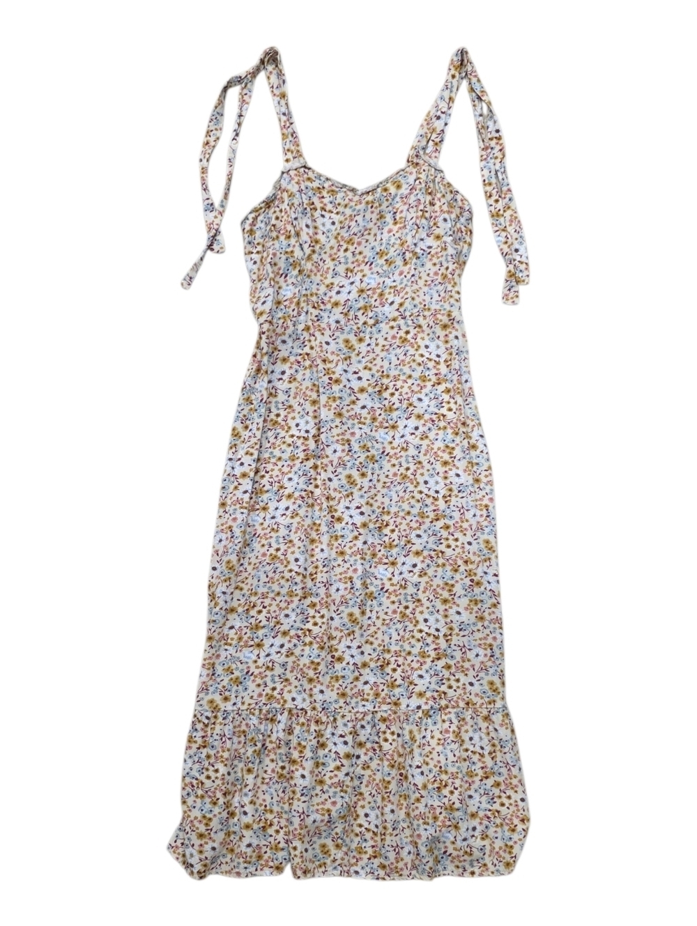 Mimi Chica White Floral Tie-Shoulder Summer Midi Dress S